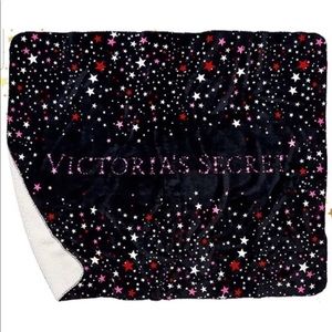 Victoria Secret Black Sherpa Holiday Stars Blanket